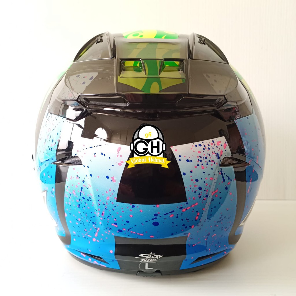 HELM NHK R1 SE KAREL WINTER BLACK BLUE DOUBLE VISOR HALF FACE