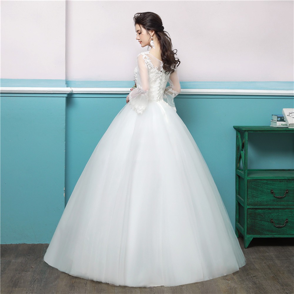 Fashion Wanita Bridal Lengan Panjang Lace Wedding Dress Bride Ball Gown