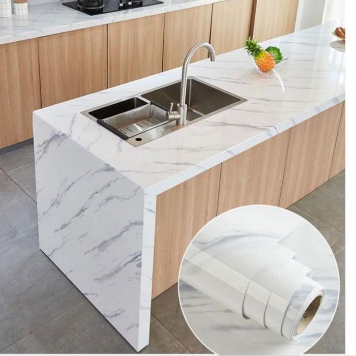 ☑ WALLPAPER STIKER MOTIF PREMIUM MARMER DAN MOTIF KAYU MARBLE LEMARI DAPUR MEJA / WALL STICKER WALPA