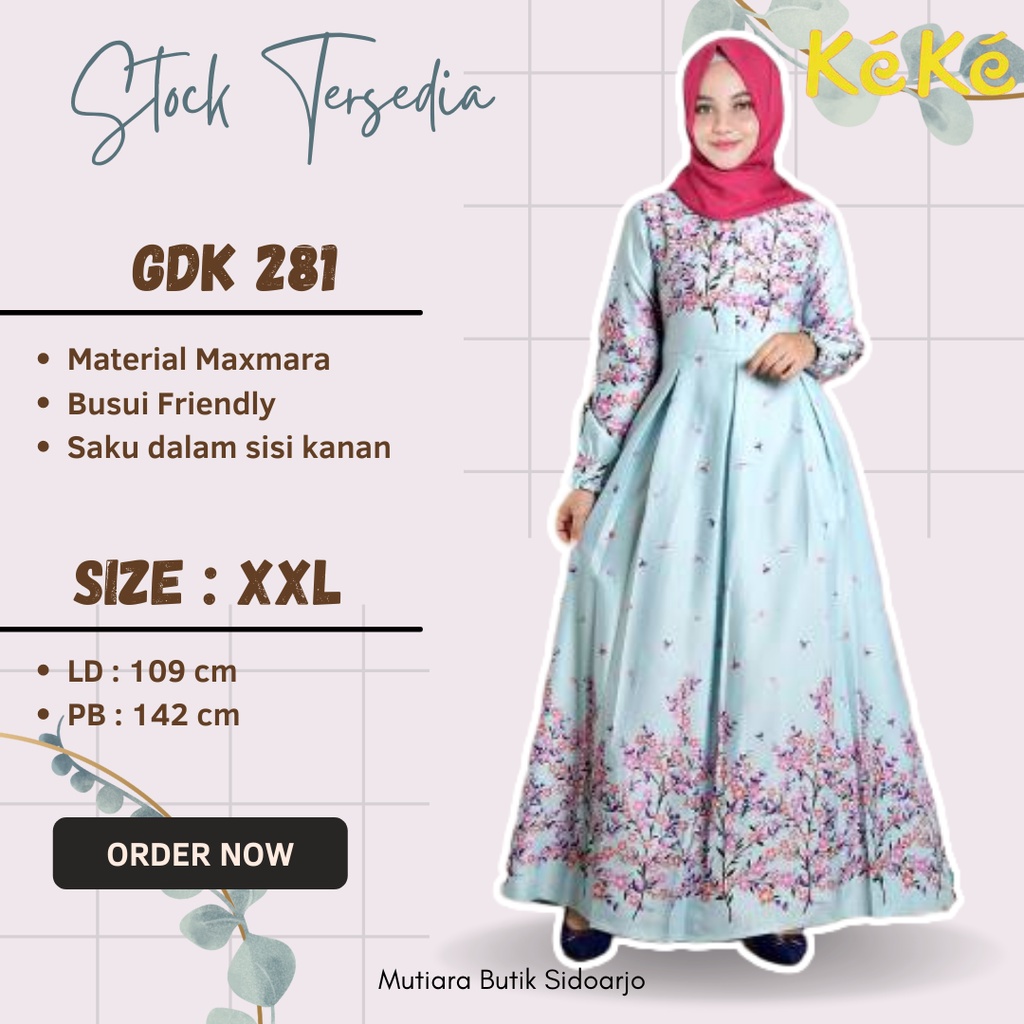 Gamis Keke / KEKE / GDK 281 / Biru / Gamis Motif / Gamis Branded / Gamis Dewasa / Gamis Maxmara