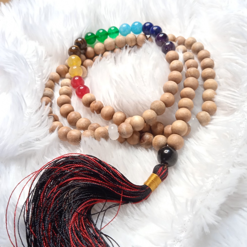 Tasbih 7 Chakra Original Premium Handmade Kayu Cendana Kombinasi Batu Alami