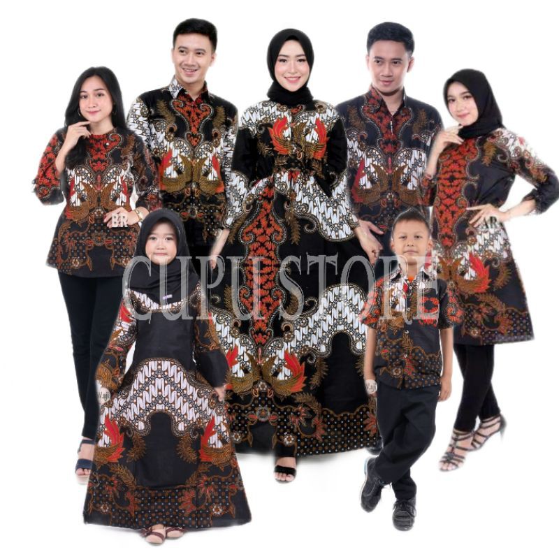 BATIK COUPLE KELUARGA - COUPLE BATIK INDONESIA SARIMBIT GAMIS FAMILLY SET HRB026 BATIK ASLI