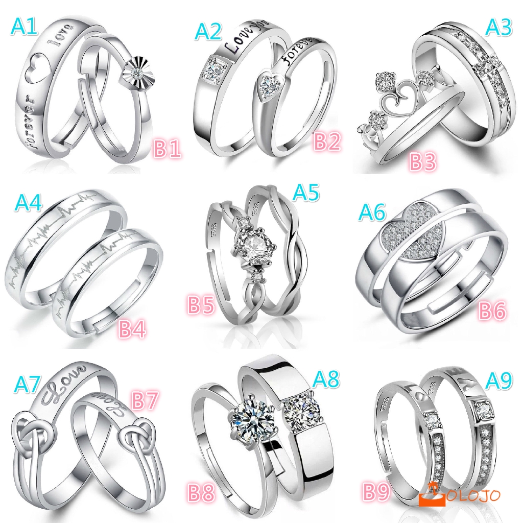 OLOJO 925 Silver Cincin Pasangan Berlian Mode Wanita Perhiasan Cincin Couple Rings