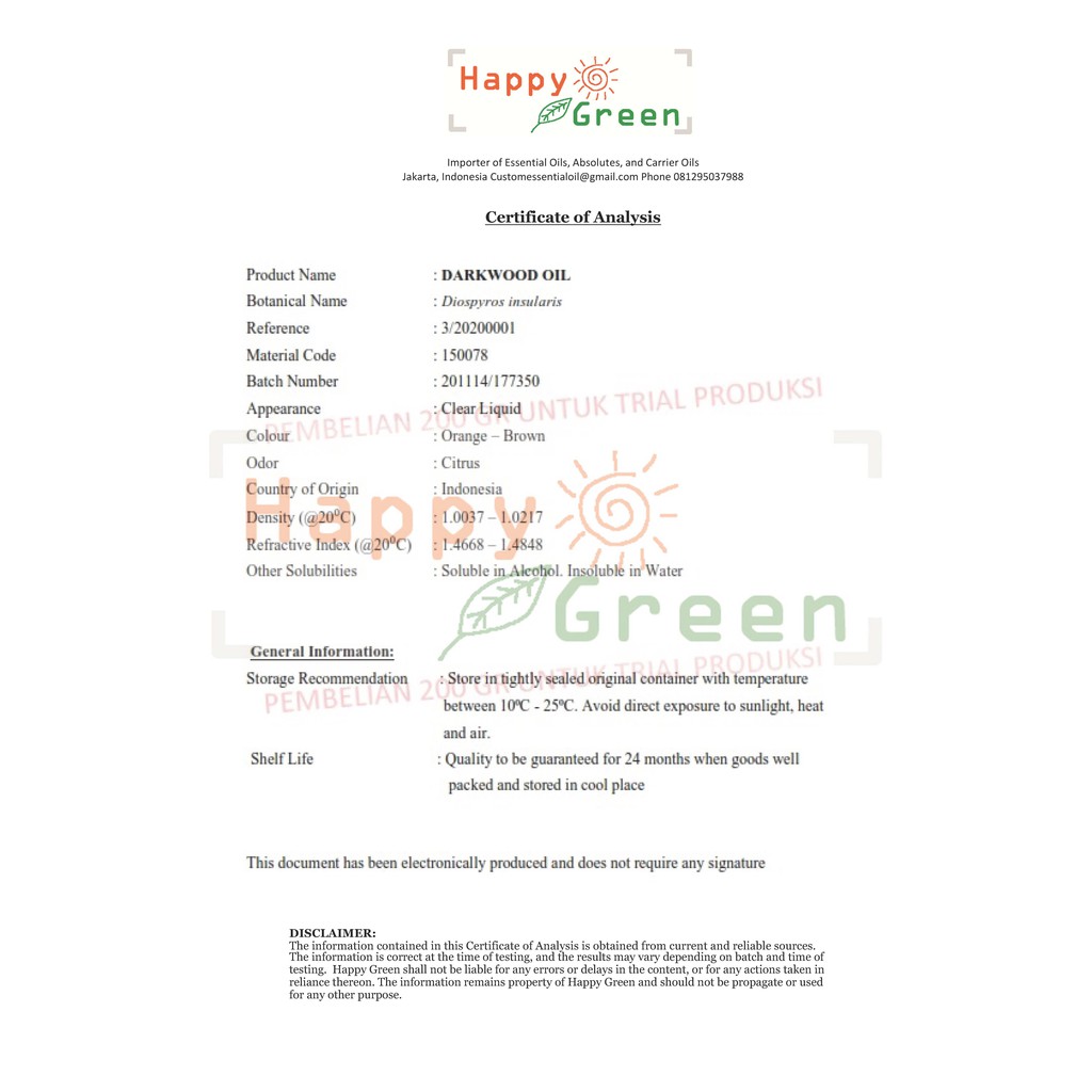 Happy Green Dark Wood Essential Oil  - Minyak Kayu Hitam Papua