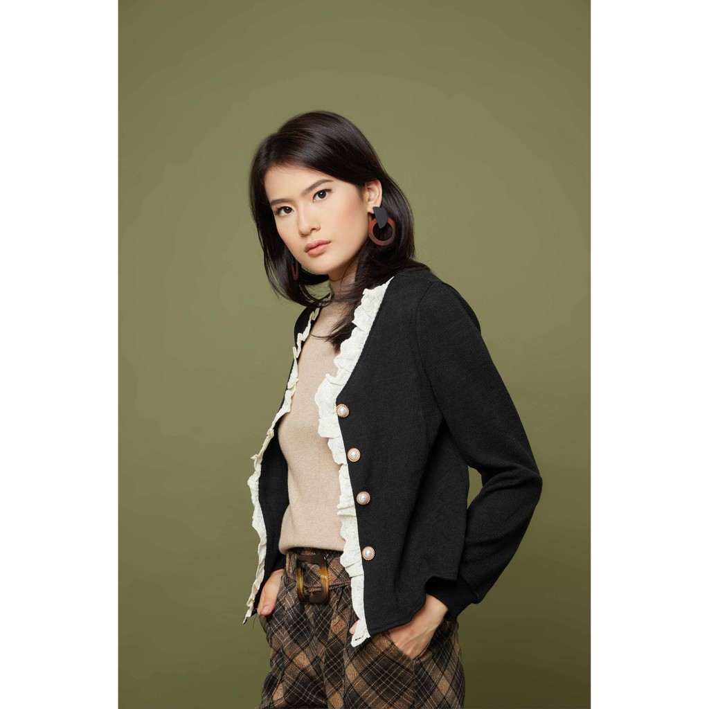 Peach Poppy Tira Cardigan - Outerwear Wanita Vintage Rajut Lengan Panjang