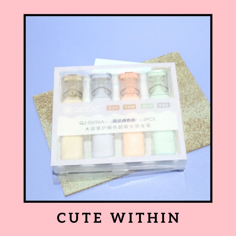 

Highlighter balok mewah 4 pcs 1 set + box bening gratis - stabilo warna warni pewarna penanda catatan alat tulis kantor kerja lucu unik bentuk mainan lucu unik