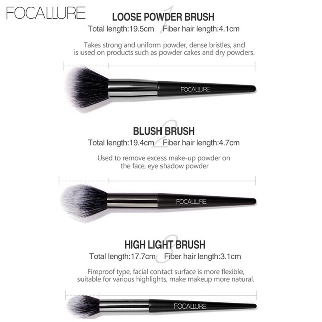 Focallure 10 Pcs Eyeshadow Blending Makeup Brush / Kuas Set + Pouch