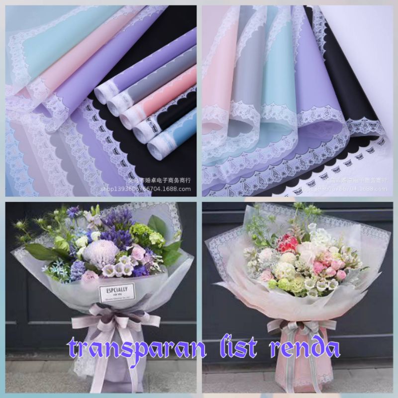 

10 Lembar Kertas Bouquet Lace Edge/ Kertas Buket Bunga Motif Renda /Flower Wrapping Paper Cellophane/ Korean Flower Cellophane /Buket Motif List Renda