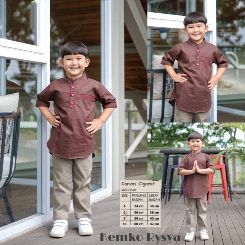 Pakaian Baju Kemeja Muslim Koko Kurta Anak Anak Laki Laki Cowok Rysya Premium Usia 2 3 4 5 6 7 8 Tahun