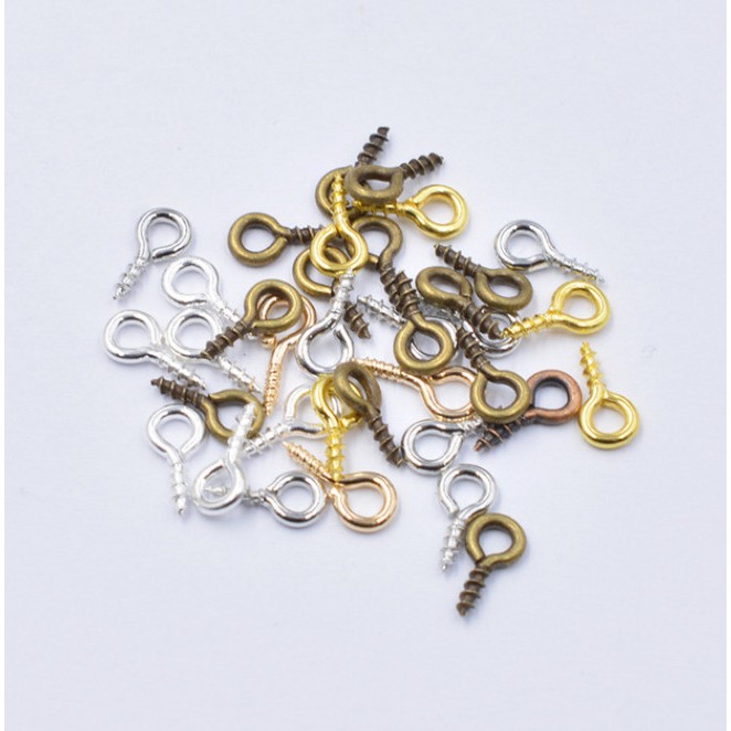 200Pcs / Lot Eyepins Sekrup Kait Berulir Ukuran 4x8mm / 5x10mm Untuk Membuat Perhiasan