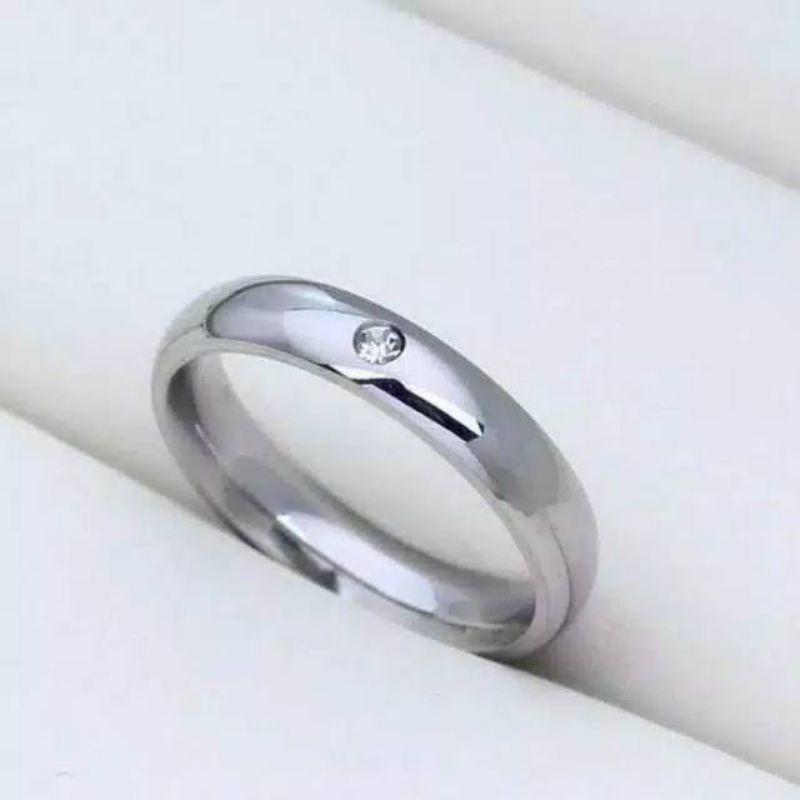 CINCIN TITANIUM SILVER PERMATA SATU COUPLE PRIA WANITA(harga satuan)