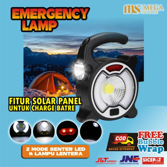 Lampu Emergency Lamp Darurat Emergensi Emergenci Senter LED COB Cas Tenaga Panel Surya Solar M1168