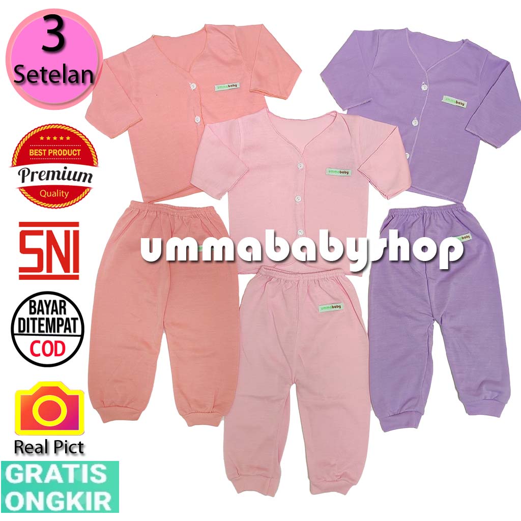 6 pcs / 3 Set Setelan Baju Bayi Baru Lahir Lengan Pendek Katun Halus Lembut SNI Baju Celana Paket Newborn Baby Perlengkapan Bayi Baru  Lahir Gift Kado Bayi Laki Perempuan-Panjang Girl