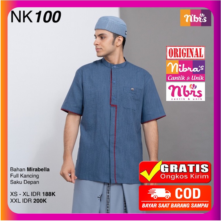 Koko Nibras Dewasa Lengan Pendek NK 100 Navy Promo Sale Diskon Baju Kemeja Nibras Pria Cowok Laki La