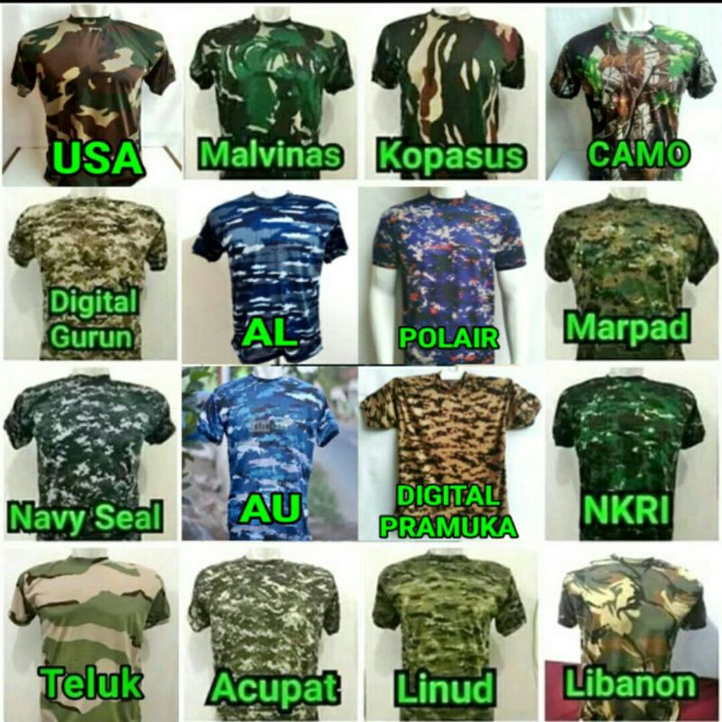 Kaos army/kaos loreng army/kaos loreng lengan pendek