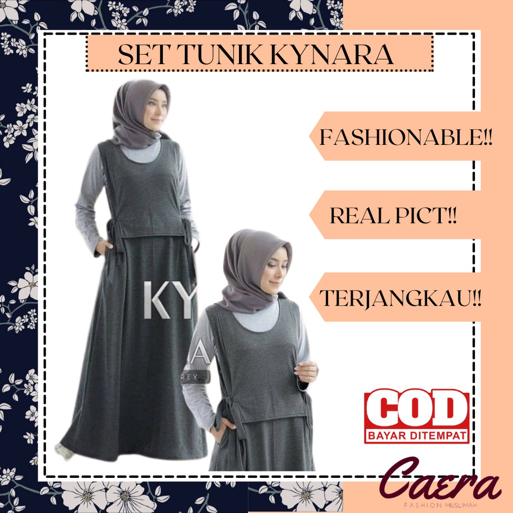 Baju Gamis Wanita Terbaru Kynara Setelan Set Tunik Modis Syar'i Baju Muslimah Jumbo Murah Kekinian