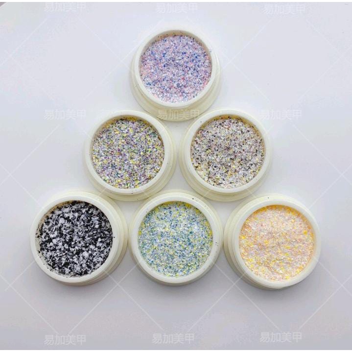 1 SET NAIL FLAKES EGG PASTEL TONE COLOR BUBUK CHROME GLITTER