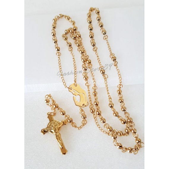 Kalung Rosario gold titanium import /rosario / kalung Bunda Maria butiran 3mm 60cm ROG03