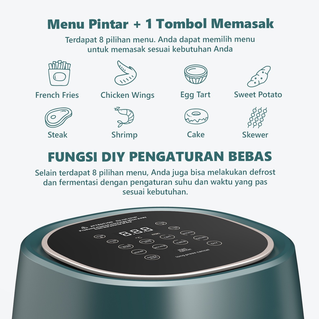 FLIFE AF45-700LB Digital Air Fryer 4.5L Super LOW WATT Not Mito Philip 8 Pilihan Menu Makanan Anti Panas Anti Lengket TouchScreen