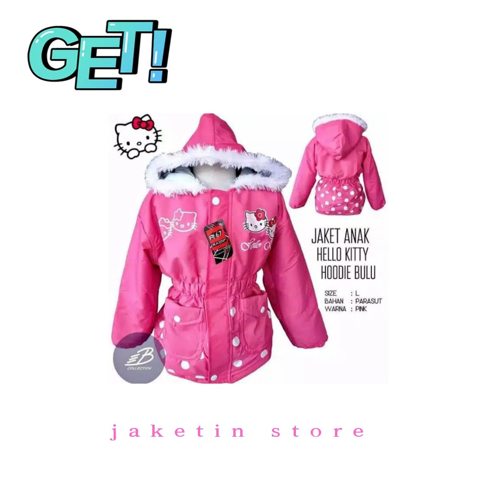 JAKET ANAK PARASUT MOTIF HELLO KITY POLKADOT//JAKET ANAK PEREMPUAN MODEL SEMI PARKA//JAKET ANAK KEMBUNG//JAKET MURAH