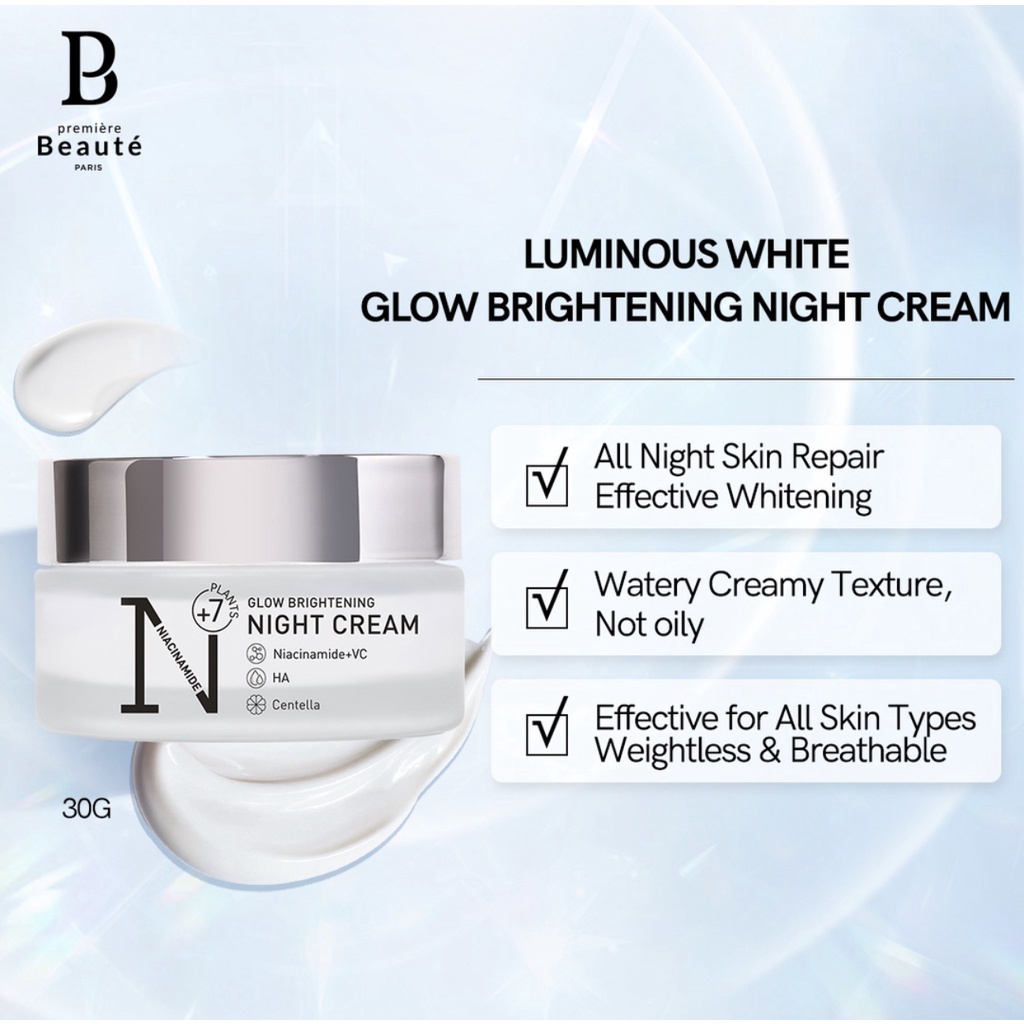 Premiere Beaute Luminous White Glow Brightening Night Cream 30g | Krim Malam