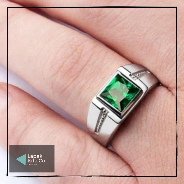 Cincin Pria Batu Ruby Hijau Merah Titanium Stainless Steel 316L