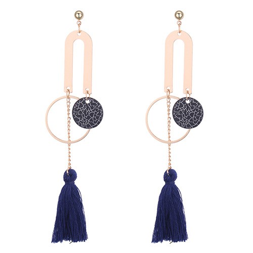 LRC Anting Tusuk Personality Round Shape Decorated Long Tassel Earrings