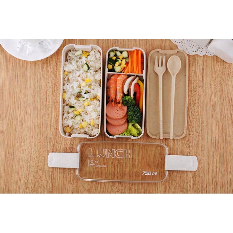 KOTAK MAKAN LUNCH BOX DOUBLE LAYER  WHEAT STRAW 750ml SEHAT DAN  RAMAH LINGKUNGAN