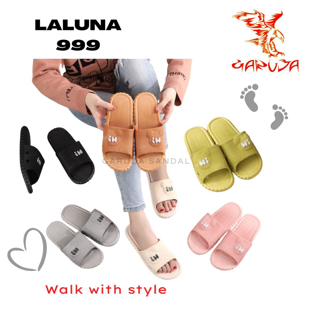 Sandal Selop Wanita LALUNA 999 Import Karet Motif Bear Lucu