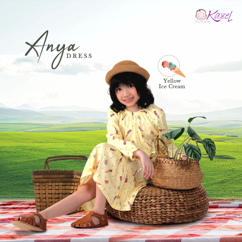 Baju Dress Anak Perempuan Motif Lengan Panjang Kazel Anya 1 -5 Tahun