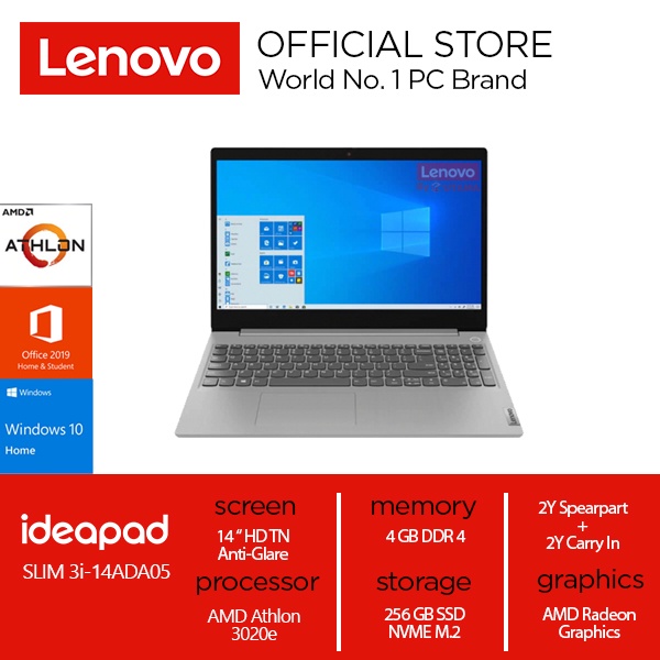 Lenovo IdeaPad Slim 3 14ADA05 AMD Athlon 3020e 4GB 256GB SSD 14 HD TN Win10+OHS PLATINUM GREY (81W00