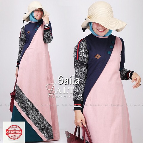 Maxi Dress Muslimah Patchwork Modern Kancing Saila Dress by Saltexecutive