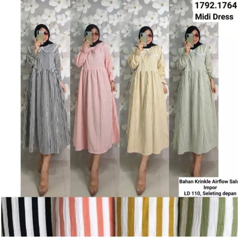 baju wanita midi dress bahan crinkle
