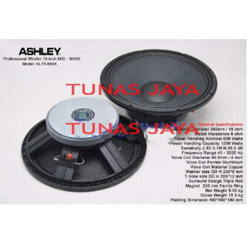 Speaker Component Ashley AL15 554K Woofer 15 inch