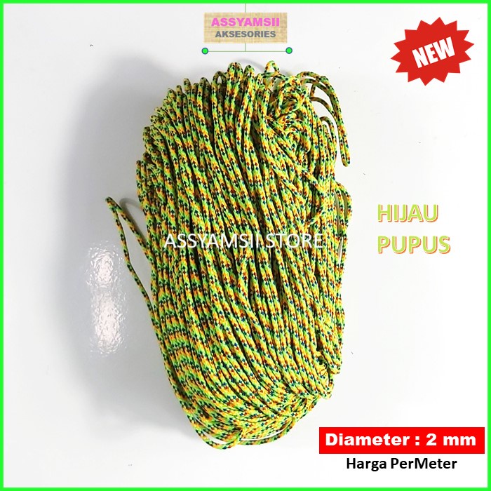 Tali Prusik Kecil Paracord Motif Terbaru Murah Gelang Strap Masker Kalung Tenda Aksesoris Tas Dompet-HIJAU PUPUS