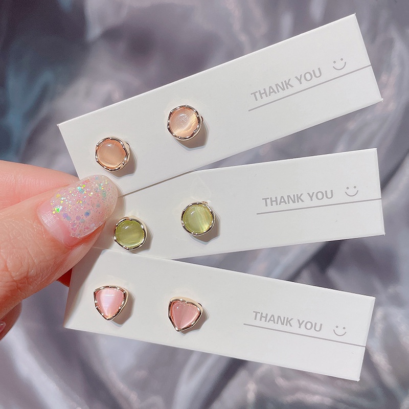 Anting Tusuk Bentuk Segitiga / Bulat / Kotak Hias Opal Untuk Wanita