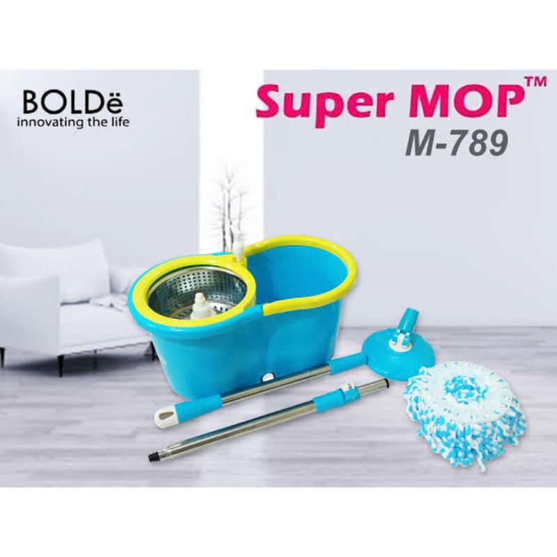 Alat Pel Bolde Supermop M 789 X+ + Botol Pewangi Putaran Stainless Alat Pel Putar Bolde Mop