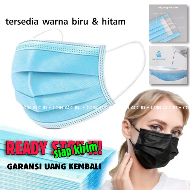 [KOINACC] Disposable MASKER 3ply earloop protective mask/musk hitam &amp; biru 1 pack 10pcs