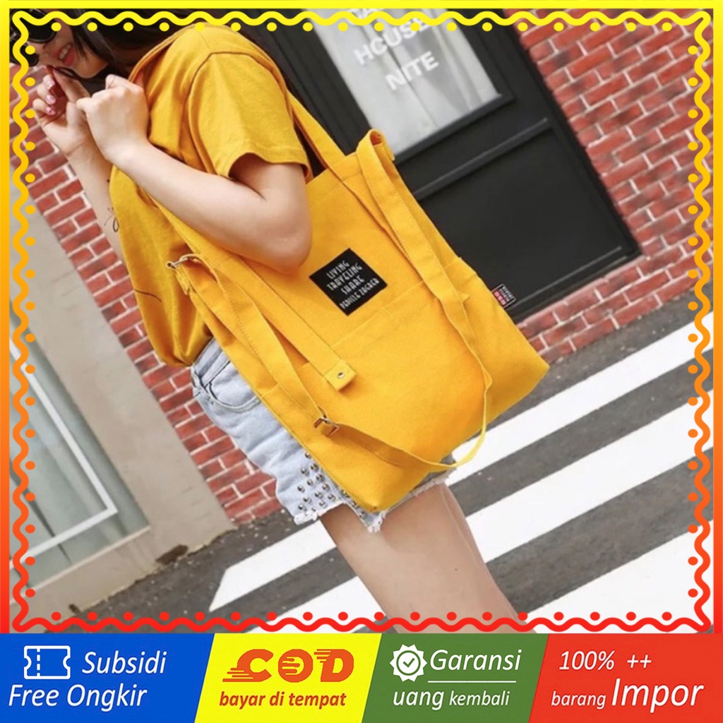 LJY24 Tas Tote Bag Wanita Kanvas Warna Polos Solid Colour Canvas Layer TKM