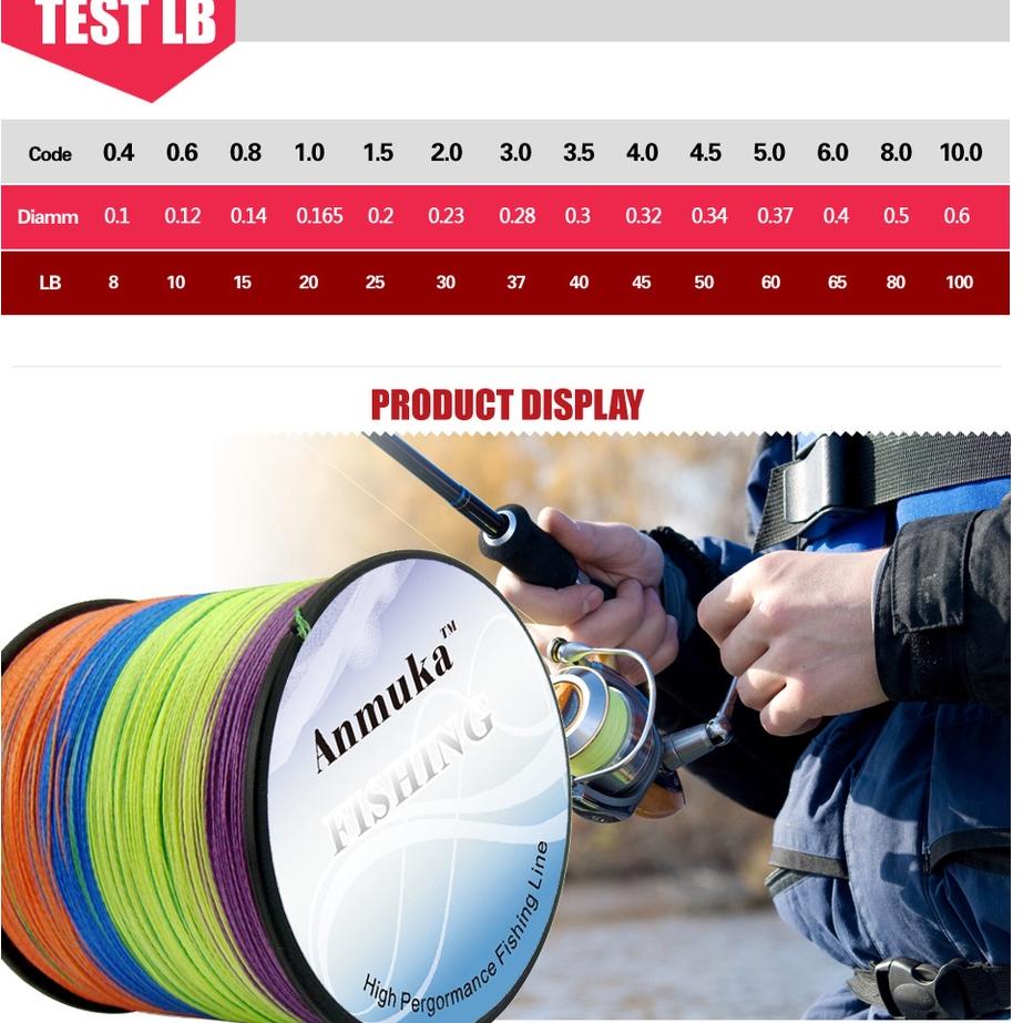 Anmuka Senar Pancing Braided 10 Meter 1 Warna Super Kuat 300M Dyneema Kepang Multifilamen Senar Panc