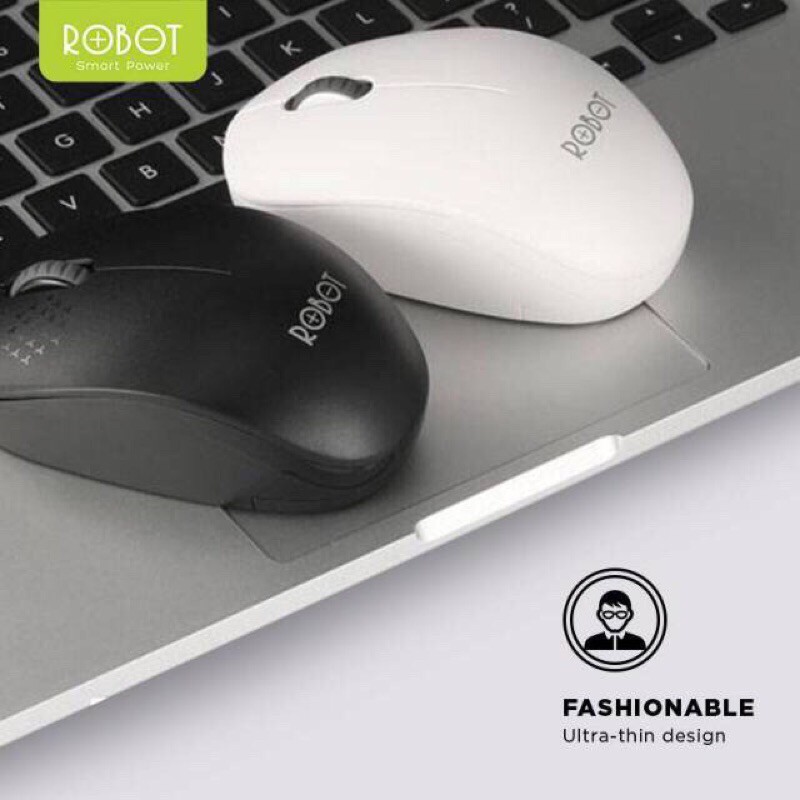 Mouse Wireless ROBOT M210 2.4GHz Optical 1600DPI dengan Receiver USB untuk PC Laptop Original White