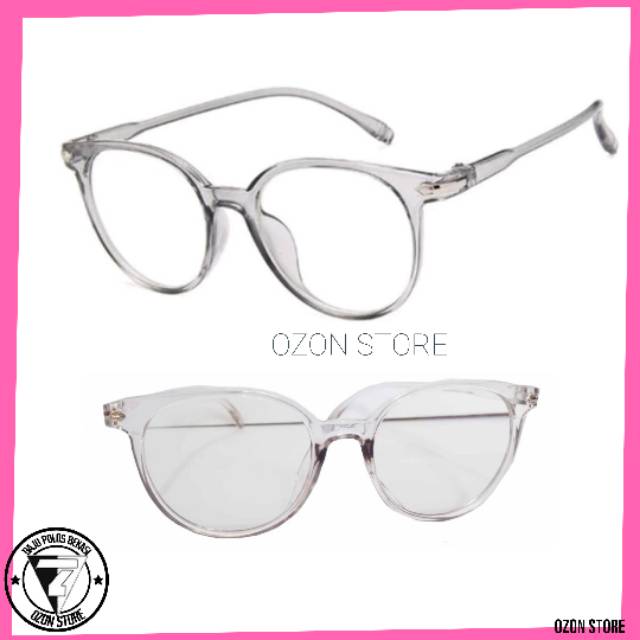 Kacamata Lensa Transparan Fashion Wanita Pria Frame Sunglasess Anti Radiasi Bingkai Optik - Silver