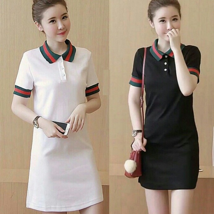 Midi Dress Casual Kemeja Buttoned Golf Sport Baju Wanita BF - Putih(M6R1) Midi dress muslim DAILY DR