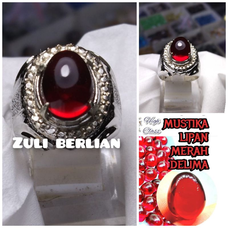 Cincin batu merah siam bulat,tetes air, beras