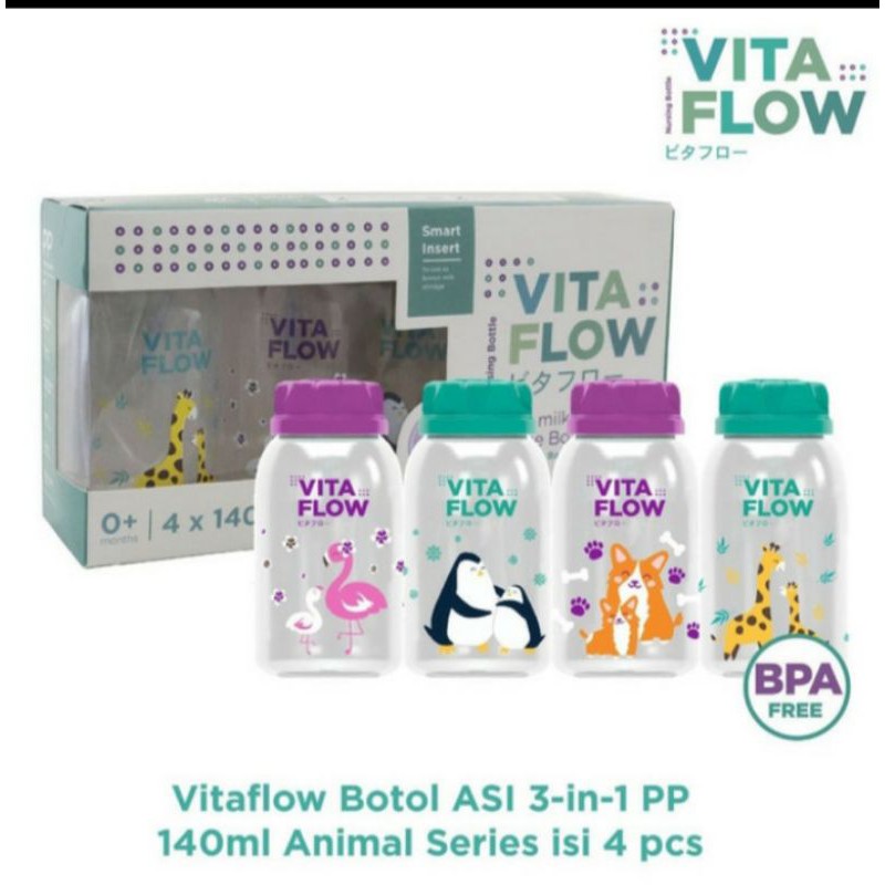 VITAFLOW Botol ASI BPA Free 4 x 140ml Breastmilk Container Botol ASIP Plastik Botol Pennyimpan ASI Beku