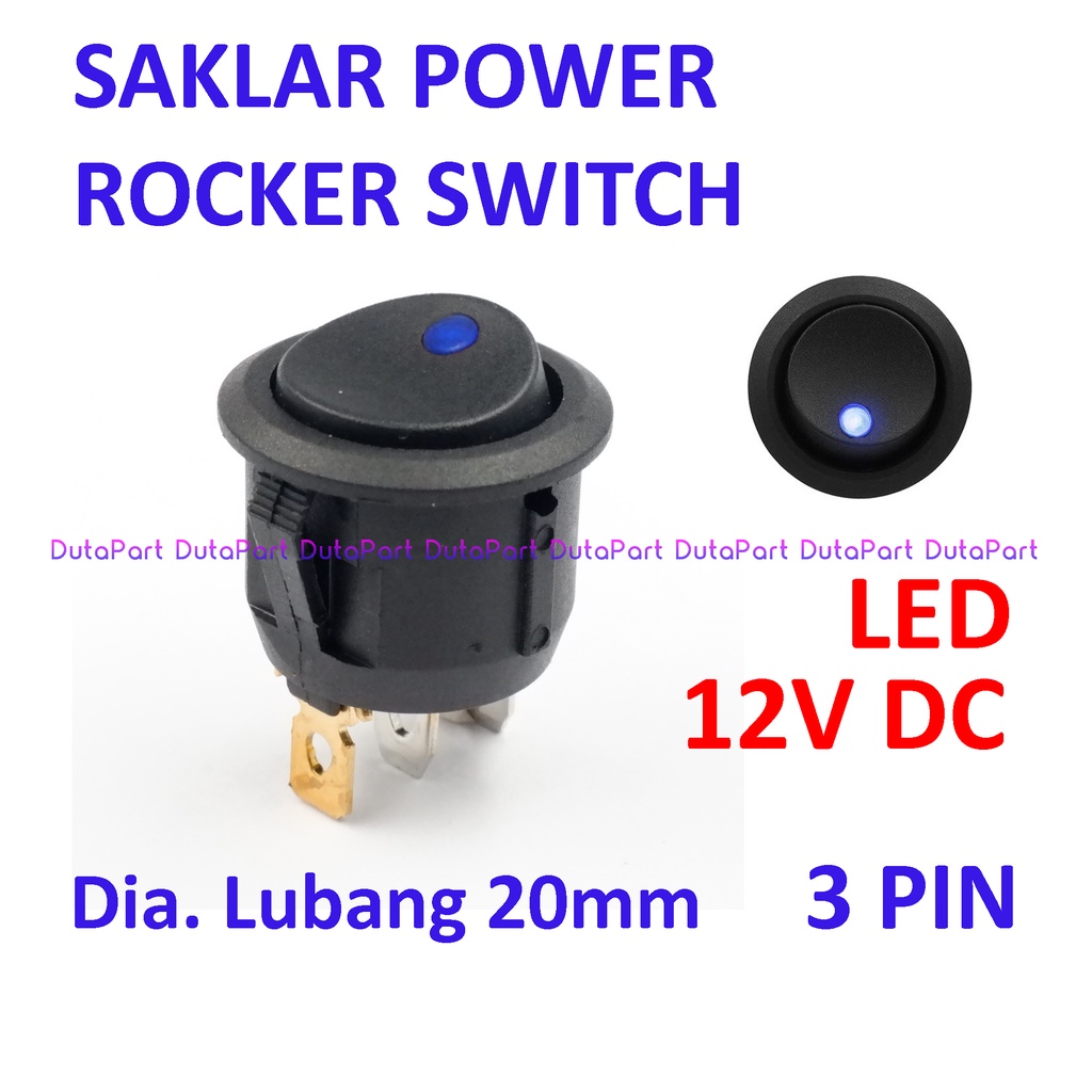 Saklar Power Bulat Rocker Switch LAMPU LED BIRU 12V ON OFF 3 PIN Kaki