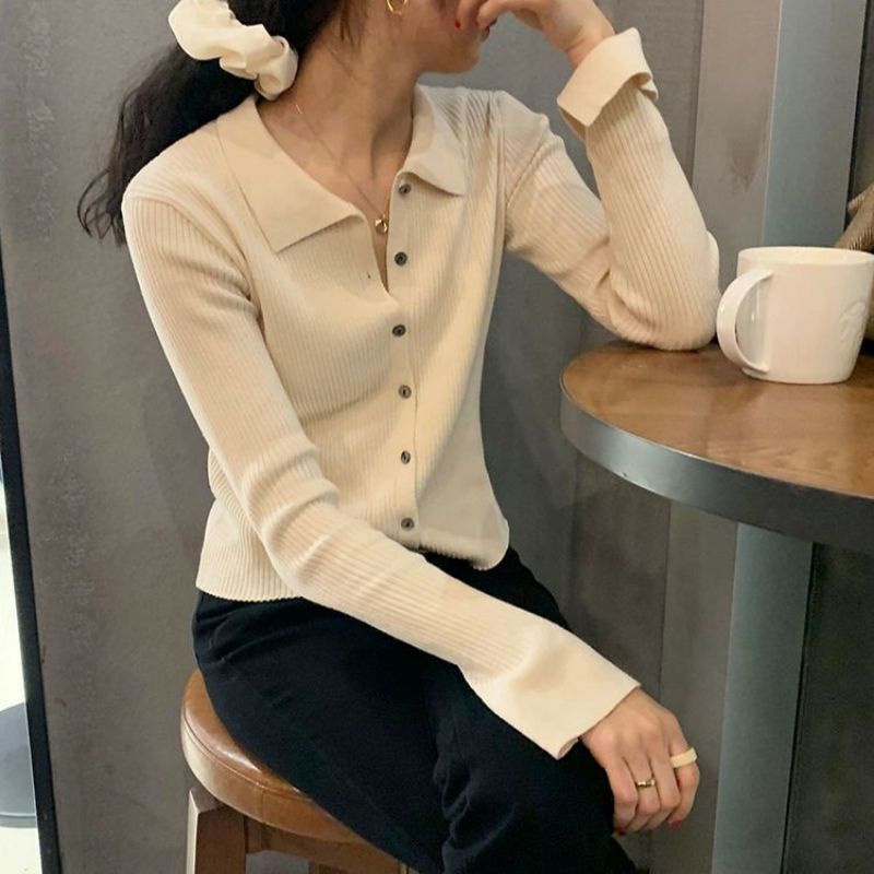 MDLV ~ K255# Knit Long Sleeve Shirt Atasan Blouse Rajut Lengan Panjang Fashion Import