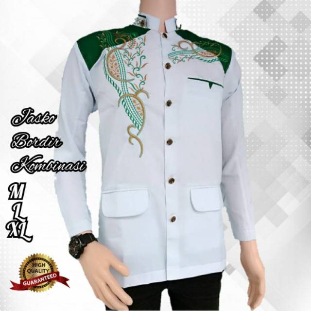 Jasko bordir kombinasi hijau, jasko bordir putih