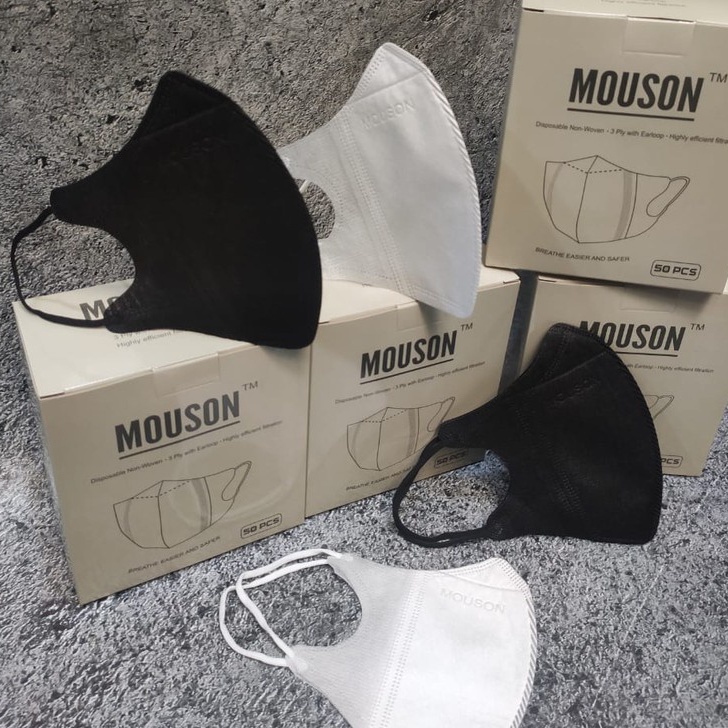 Masker Duckbill Mouson 4ply / Duckbil Model Garis 3D  / DB 1box isi 50pcs Embos