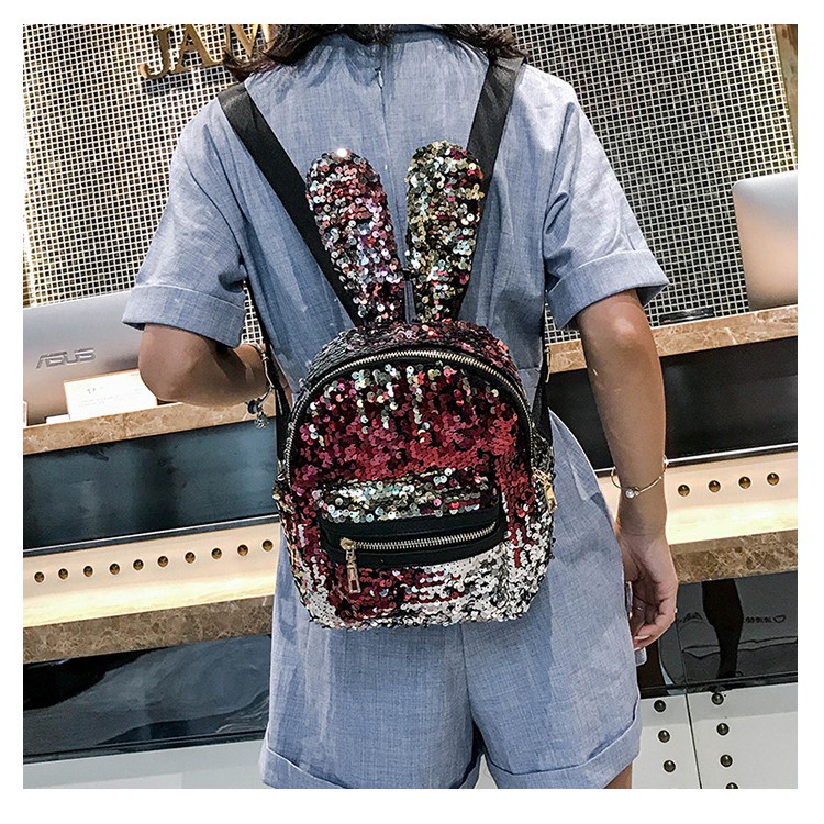 Retaily RY1389 Tas Ransel Anak Kelinci Glitter Backpack Sequin Rabbit Fashion